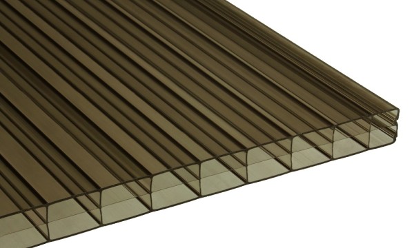 16 mm kanaalplaat van polycarbonaat, bruin-brons, 3-voudige structuur
