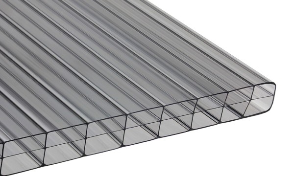 16 mm kanaalplaat van polycarbonaat, grafietgrijs, 3-voudige structuur