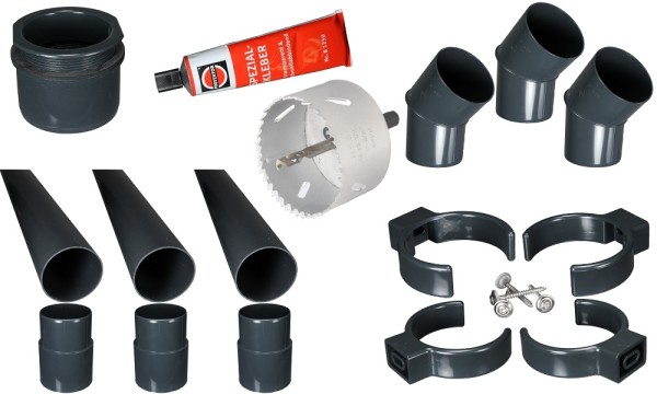 Complete regenpijpset, PVC, antraciet, DN 75, compleet voor één afvoer, met alle toebehoren
