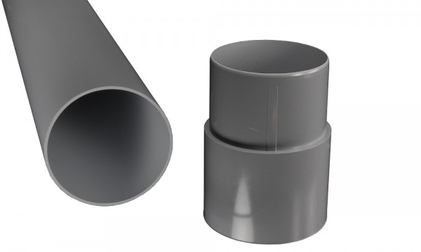 Regenpijp, grijs, PVC, DN 75, 1 m lengte incl. schuifmof grijs