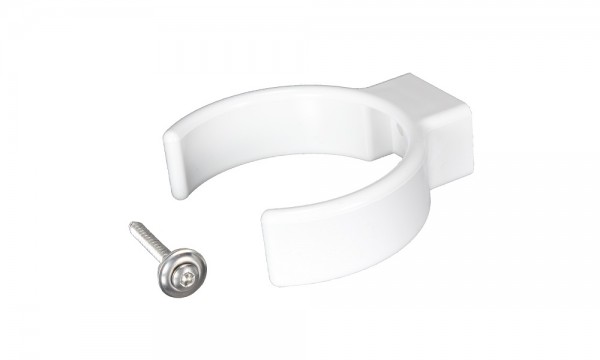 Clip-buisklem, wit, PVC, voor DN 75 incl. VA-loodgietersschroef 4,5 x 45